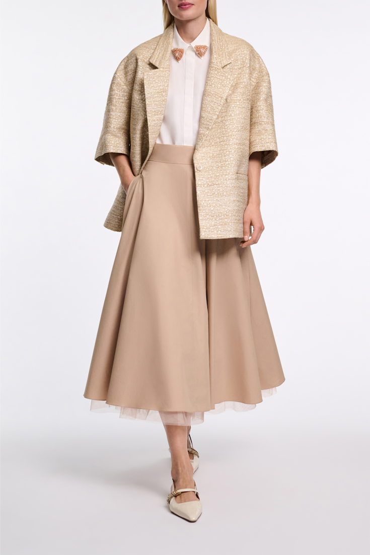 Dorothee Schumacher Lurex-tweed short sleeve jacket. shimmering sand