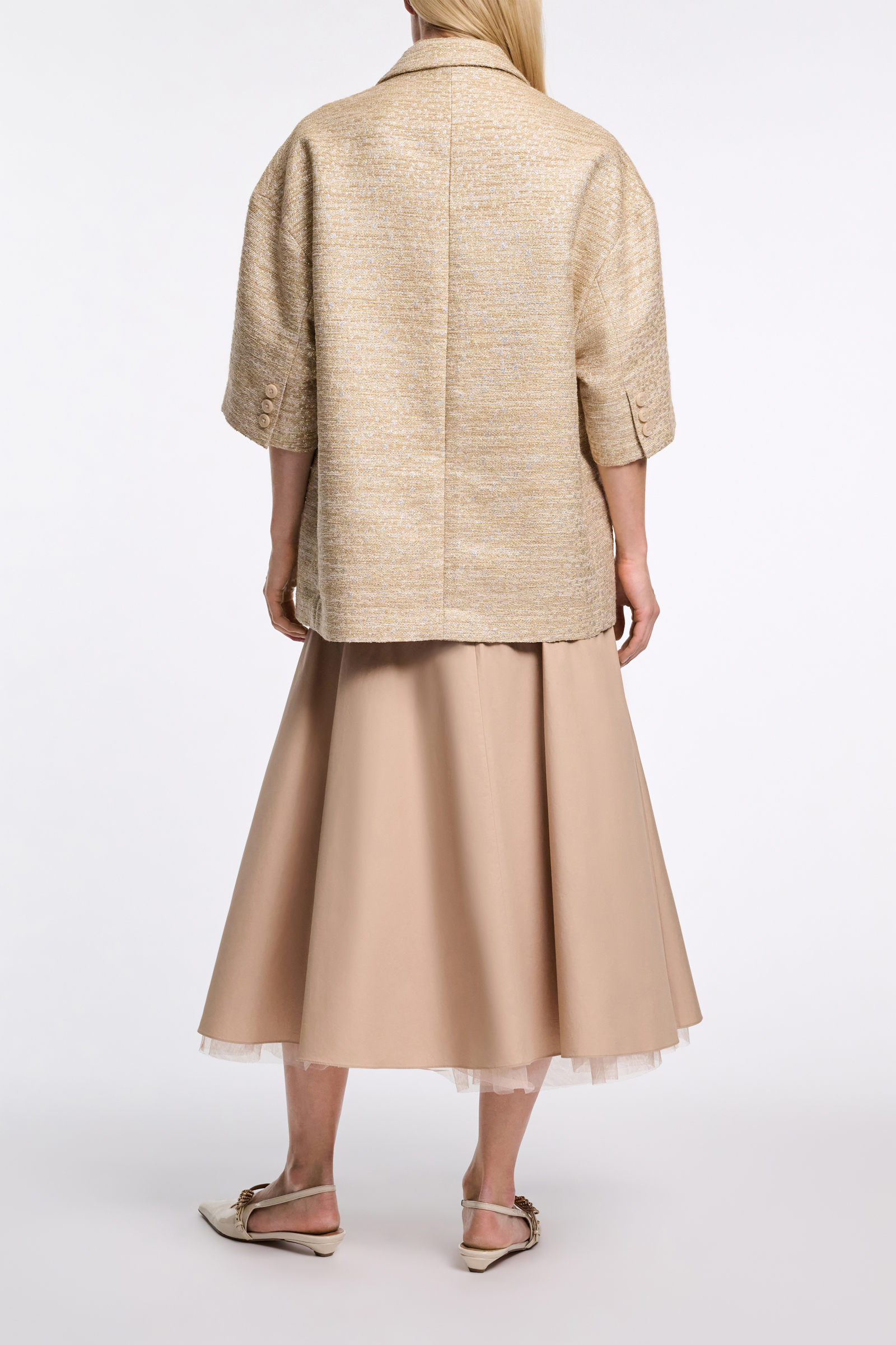 Dorothee Schumacher Lurex-tweed short sleeve jacket. shimmering sand