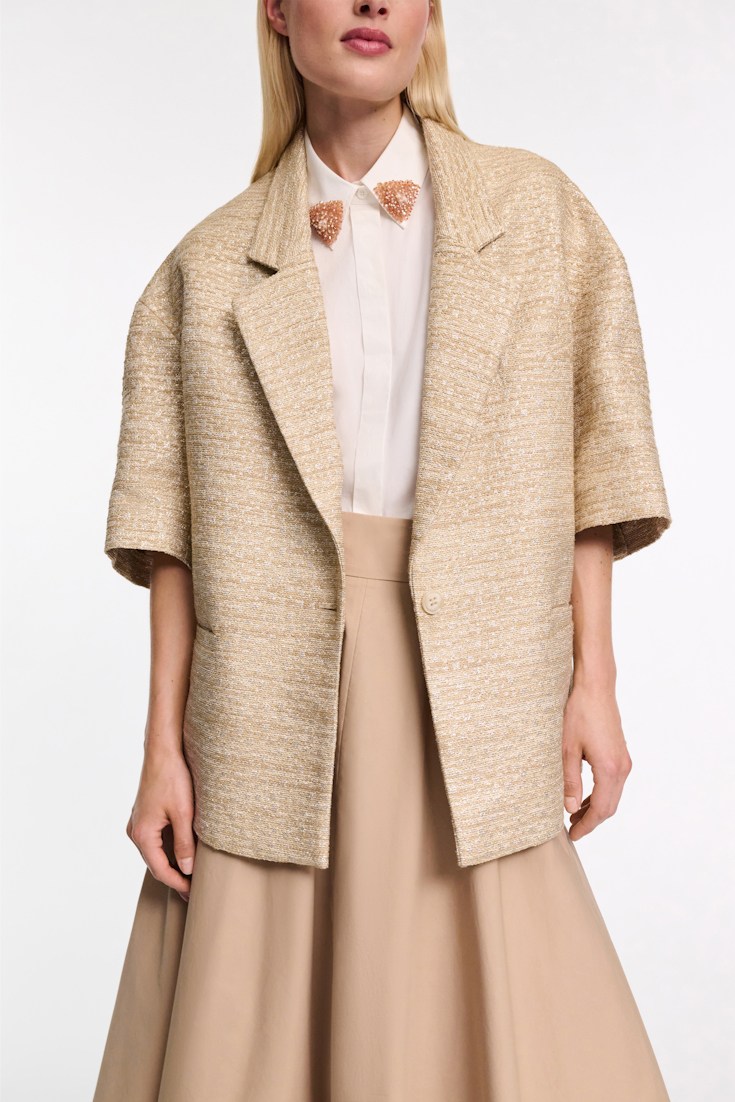 Dorothee Schumacher Lurex-tweed short sleeve jacket. shimmering sand