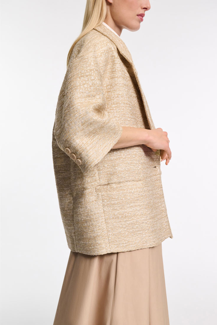 Dorothee Schumacher Lurex-tweed short sleeve jacket. shimmering sand