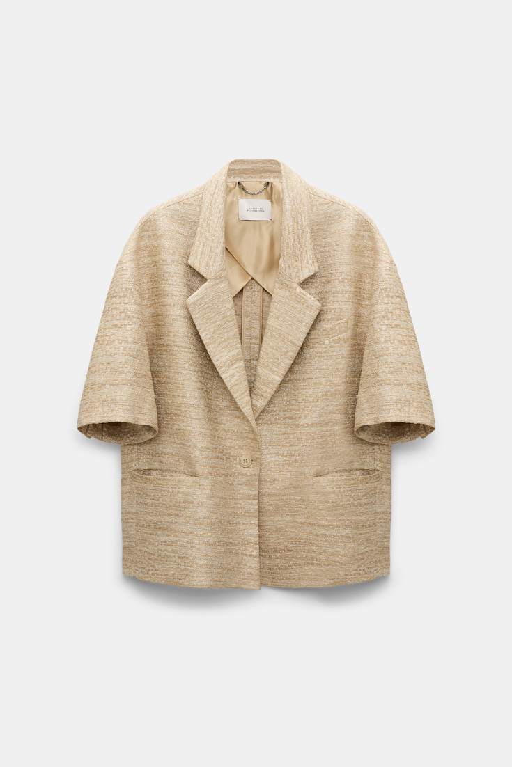 Dorothee Schumacher Lurex-tweed short sleeve jacket. shimmering sand