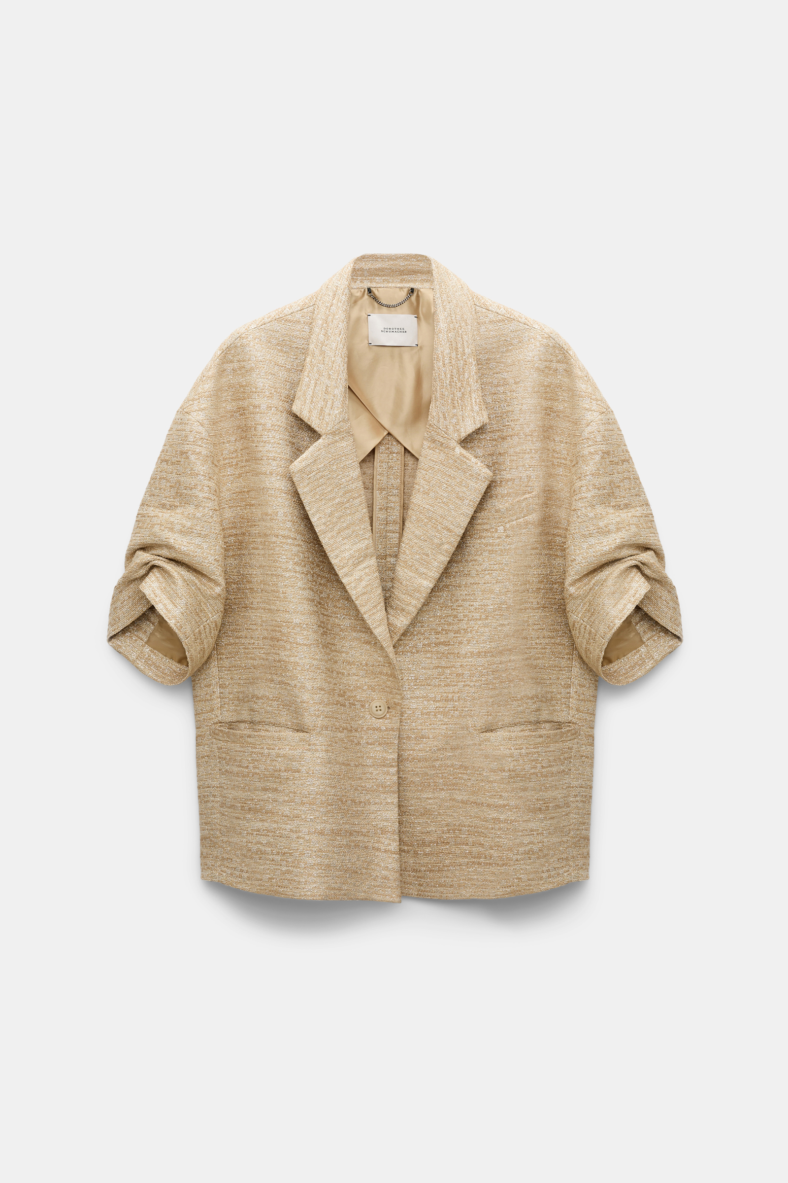 Dorothee Schumacher Lurex-tweed short sleeve jacket. shimmering sand