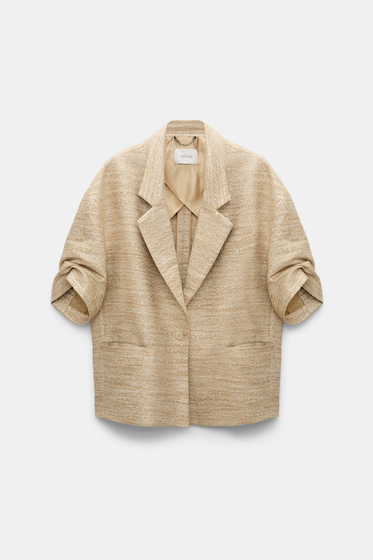 Dorothee Schumacher Lurex-tweed short sleeve jacket. shimmering sand