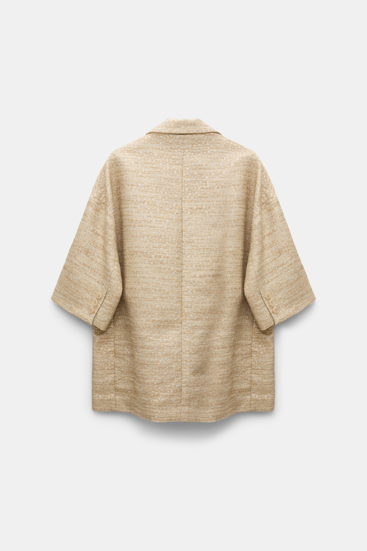 Dorothee Schumacher Lurex-tweed short sleeve jacket. shimmering sand