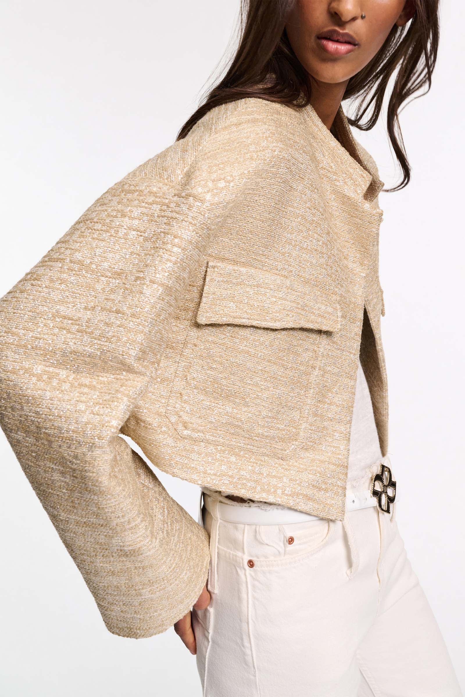 Dorothee Schumacher Verkürztes Jacket aus Lurex-Tweed shimmering sand