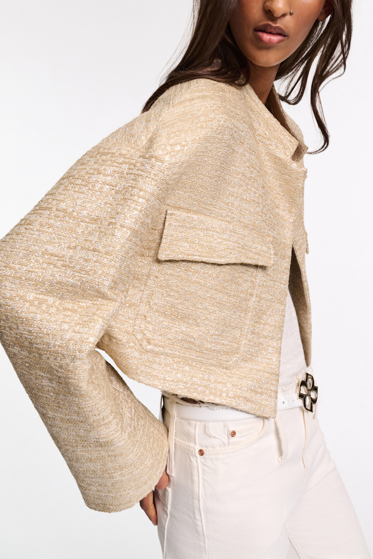 Dorothee Schumacher Verkürztes Jacket aus Lurex-Tweed shimmering sand