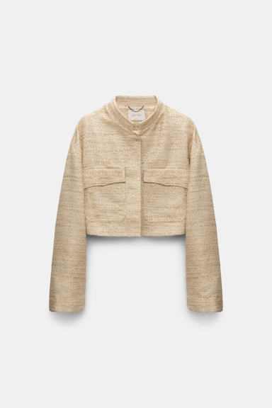 Dorothee Schumacher Verkürztes Jacket aus Lurex-Tweed shimmering sand