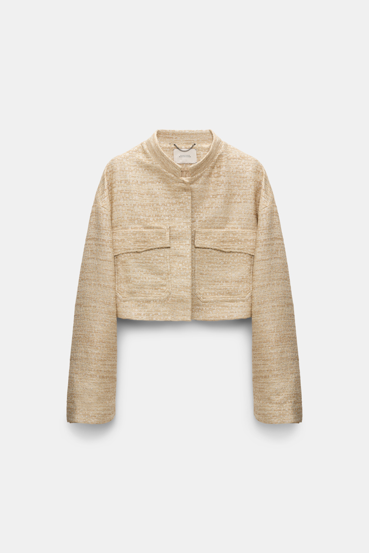 Dorothee Schumacher Verkürztes Jacket aus Lurex-Tweed shimmering sand