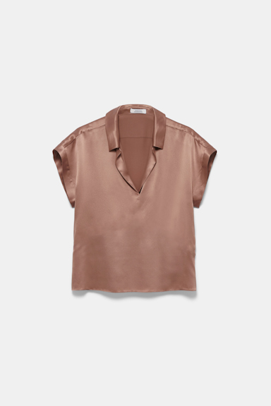 Dorothee Schumacher Kurze T-Shirt Bluse aus Seidencharmeuse burnt tan