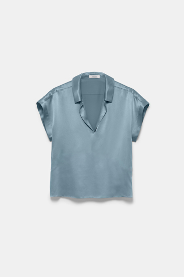Dorothee Schumacher Kurze T-Shirt Bluse aus Seidencharmeuse malachite