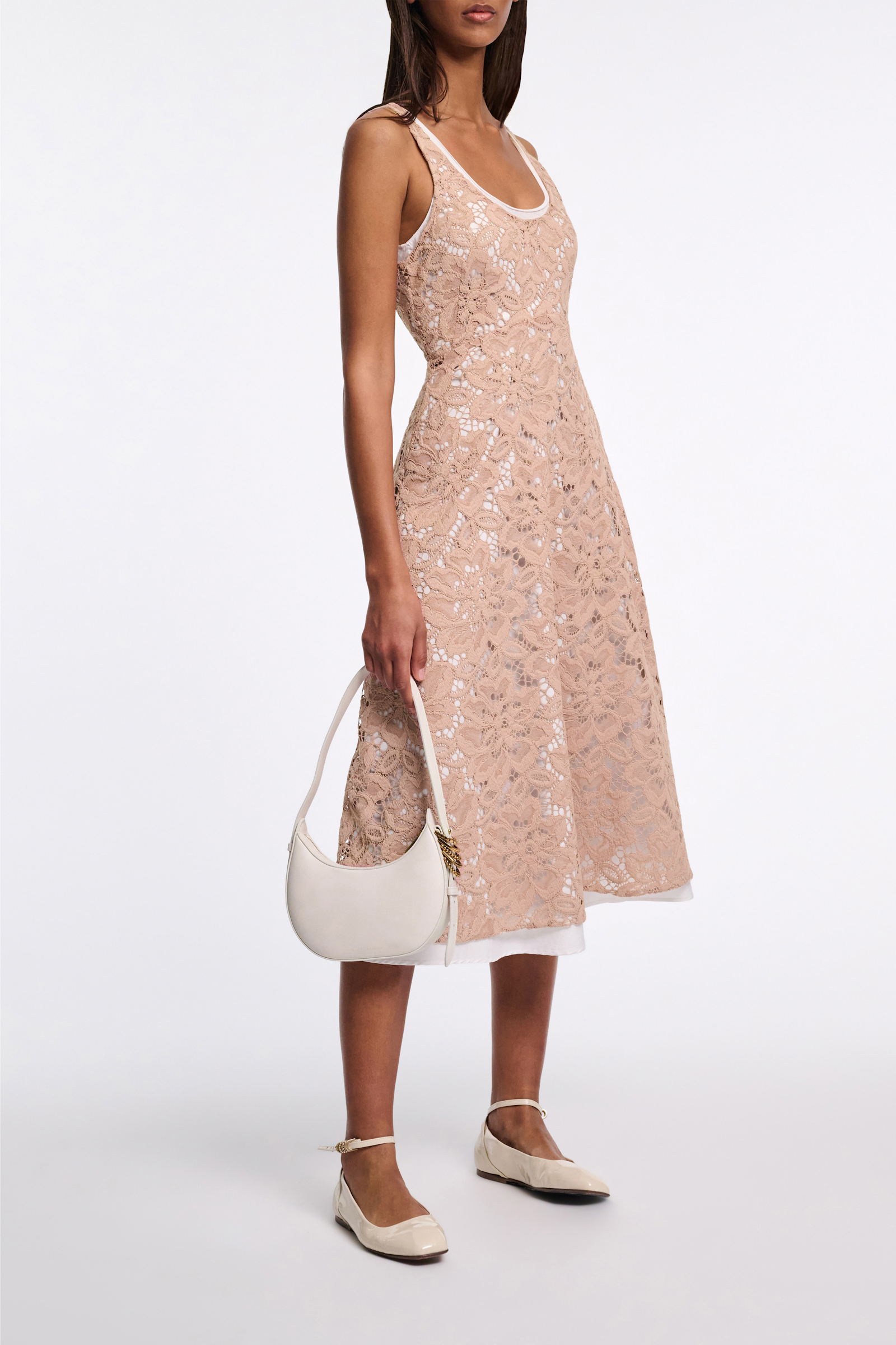 Dorothee Schumacher Midi-Kleid aus Spitze mit Tanktop-Ausschnitt burnt tan