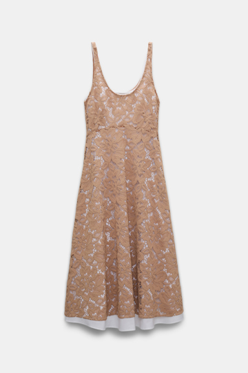 Dorothee Schumacher Midi-Kleid aus Spitze mit Tanktop-Ausschnitt burnt tan