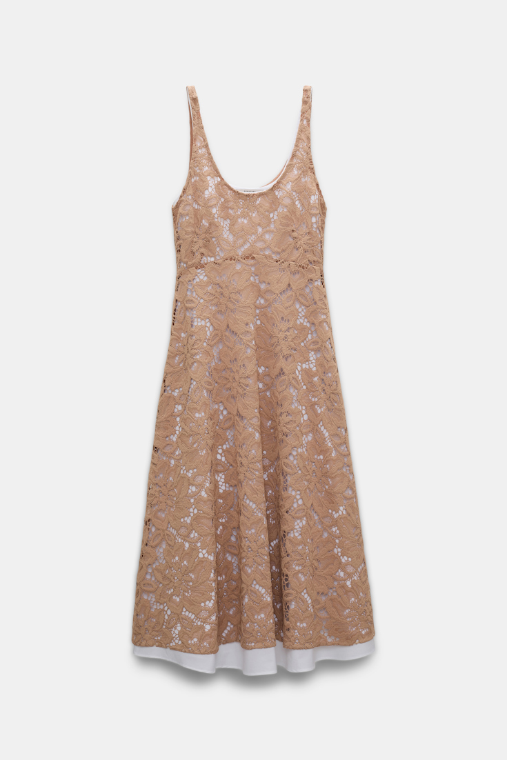 Dorothee Schumacher Midi-Kleid aus Spitze mit Tanktop-Ausschnitt burnt tan