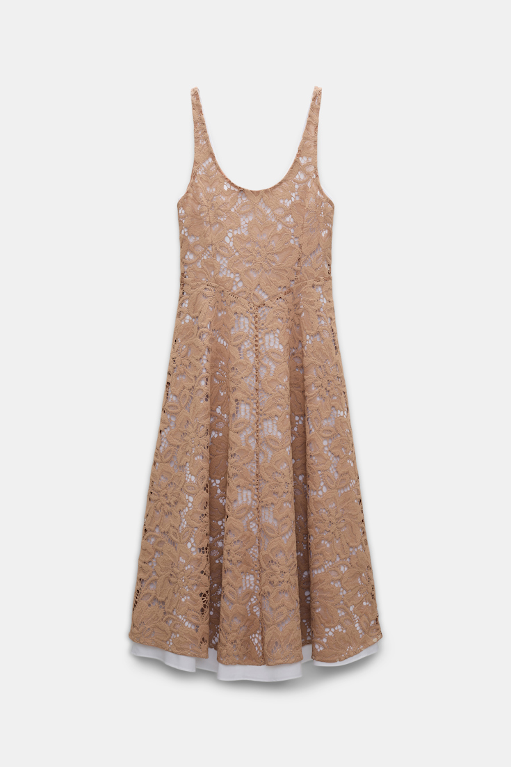 Dorothee Schumacher Midi-Kleid aus Spitze mit Tanktop-Ausschnitt burnt tan
