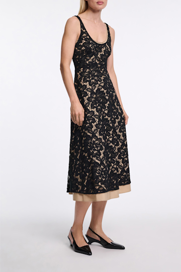 Dorothee Schumacher Midi-Kleid aus Spitze mit Tanktop-Ausschnitt pure black