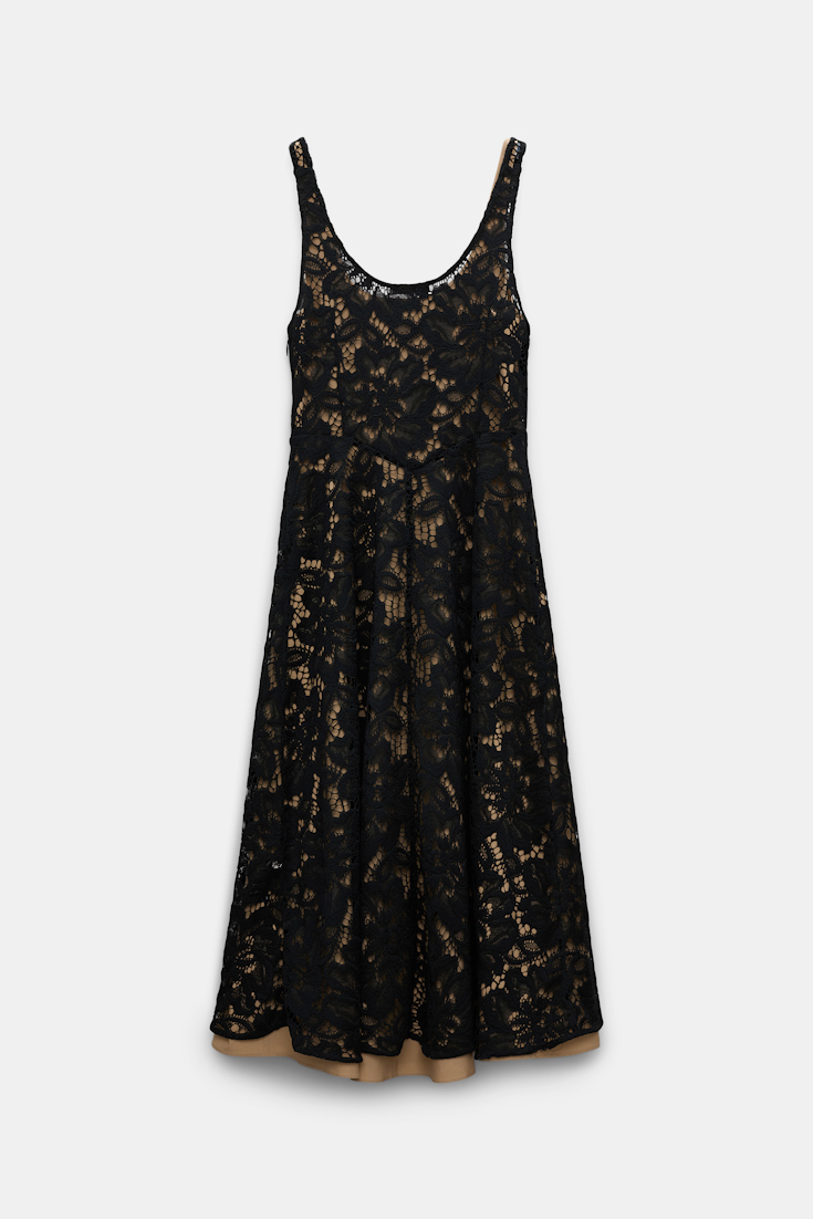 Dorothee Schumacher Lace overlay midi-dress pure black