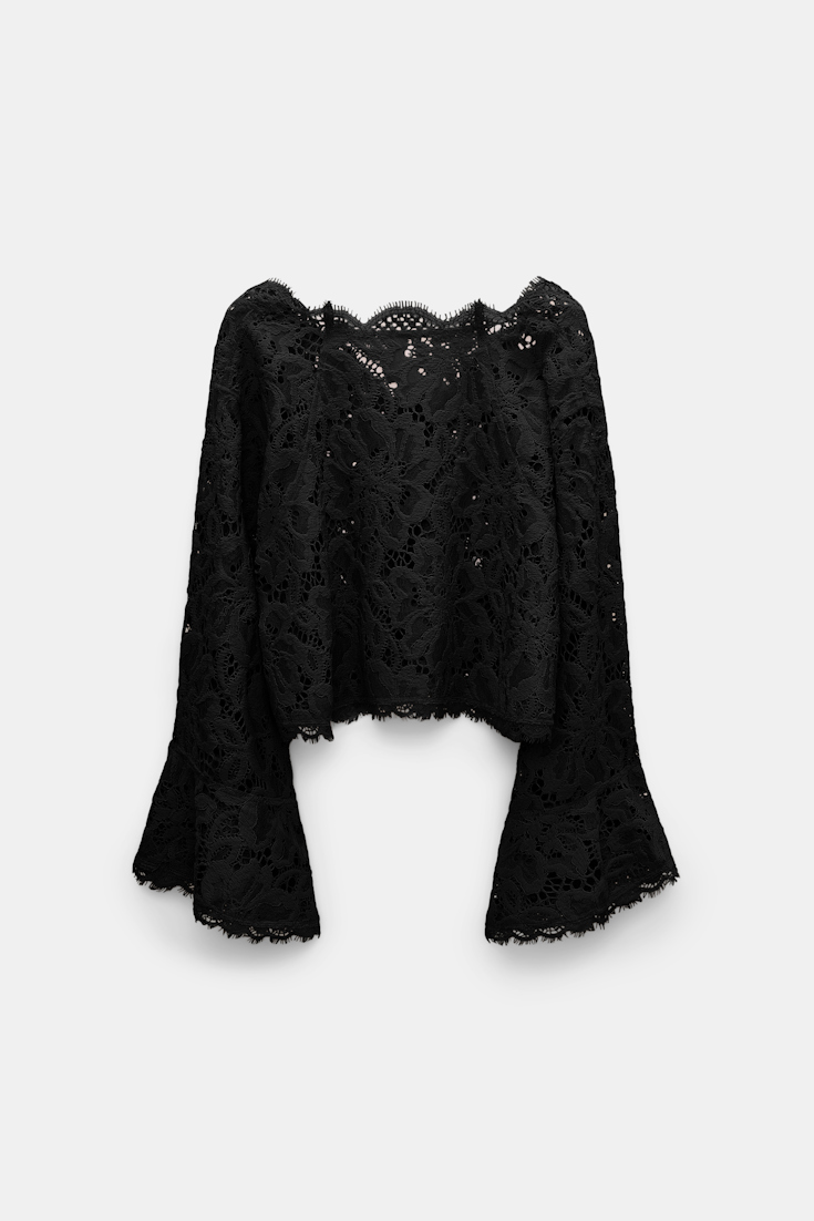 Dorothee Schumacher Cropped blouse in eyelash lace pure black