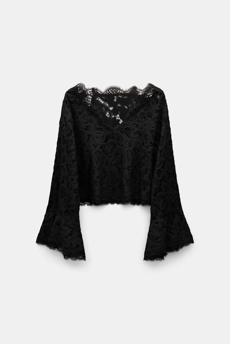 Dorothee Schumacher Cropped blouse in eyelash lace pure black