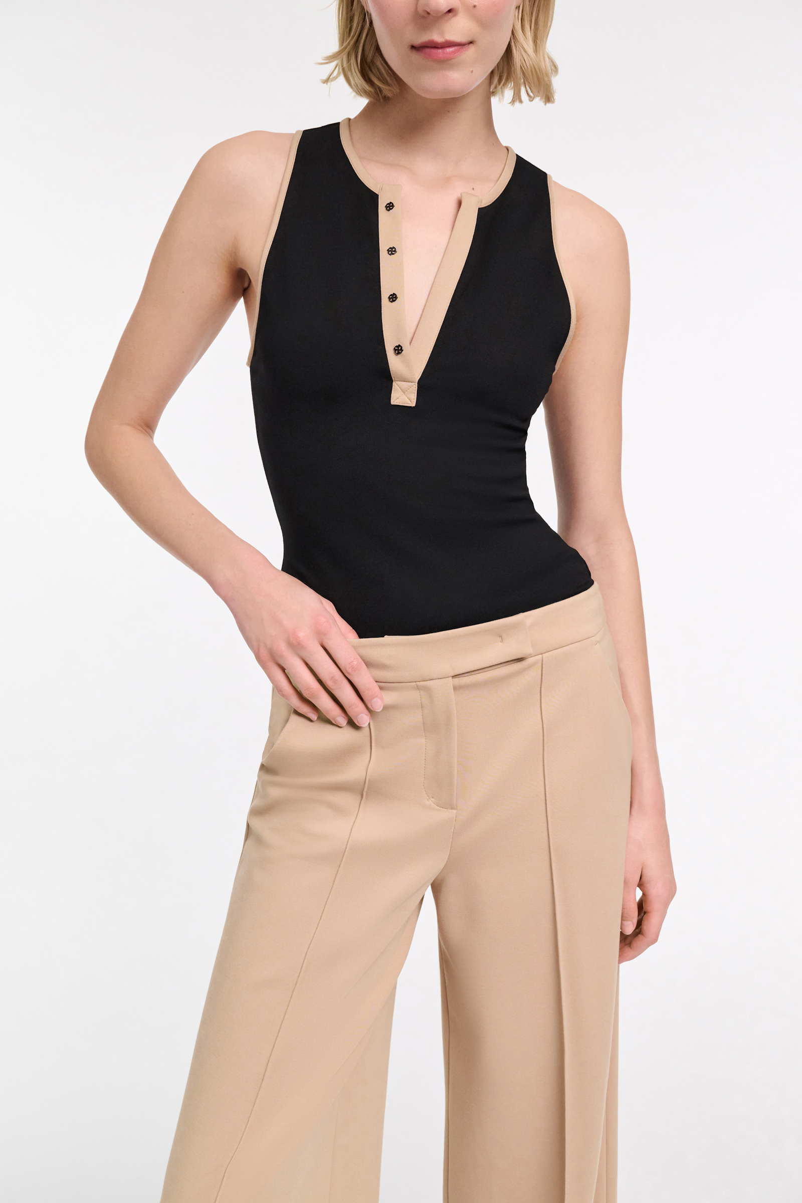 Dorothee Schumacher Punto Milano tank top with contrast trim pure black