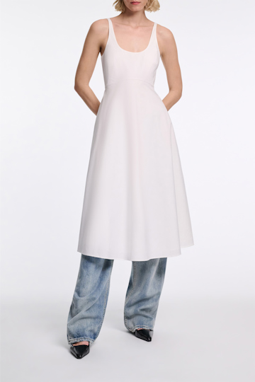 Dorothee Schumacher Midi-Kleid aus Baumwoll-Popeline mit Tanktop-Ausschnitt pure white