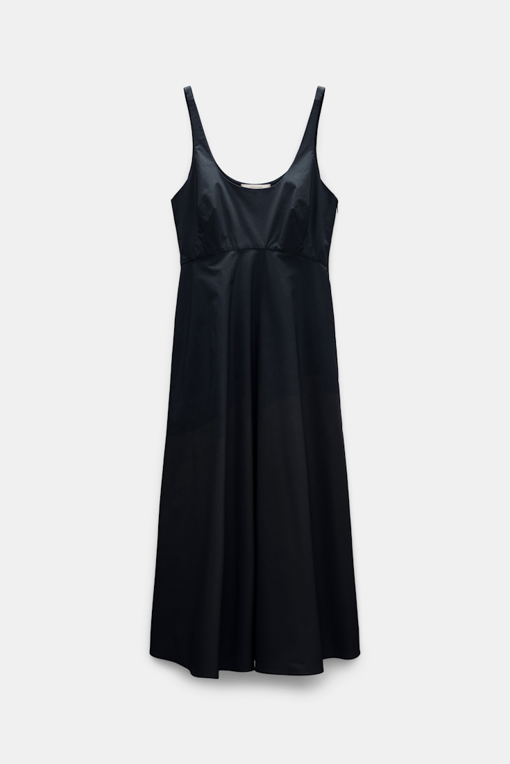 Dorothee Schumacher Midi-Kleid aus Baumwoll-Popeline mit Tanktop-Ausschnitt midnight