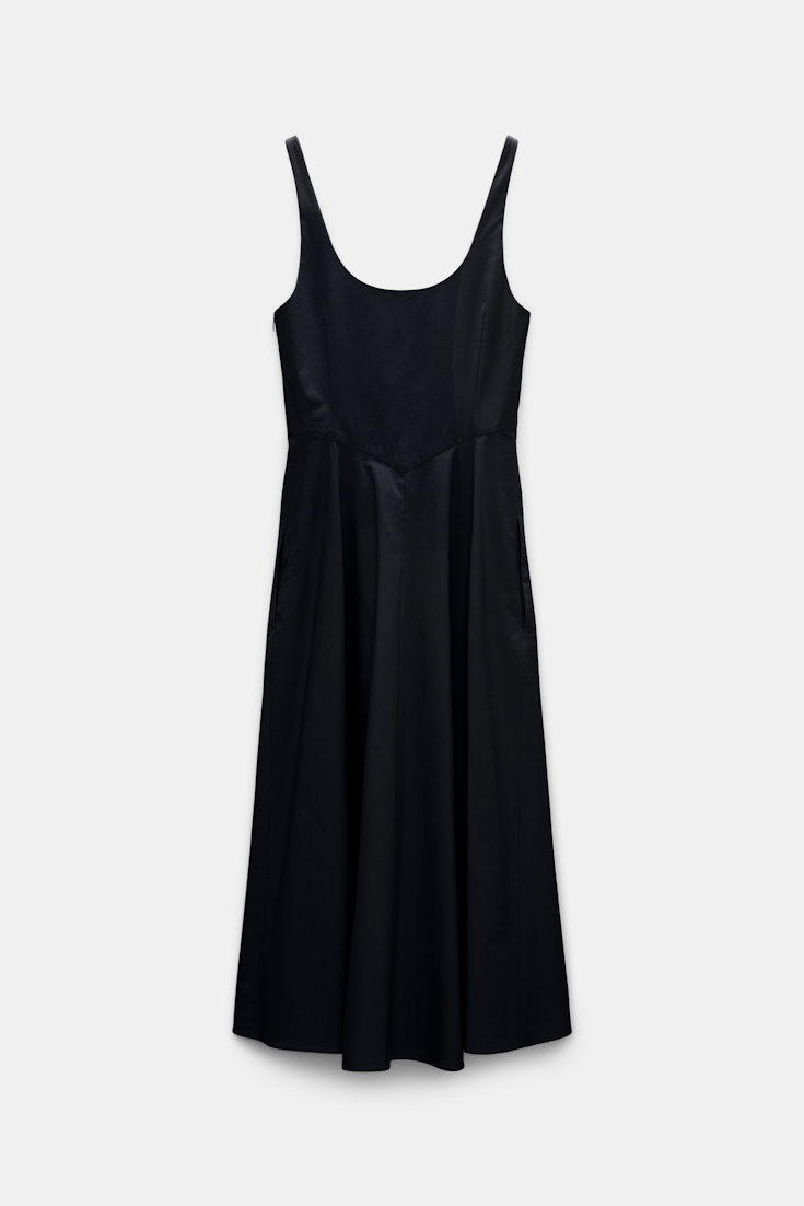 Dorothee Schumacher Midi-Kleid aus Baumwoll-Popeline mit Tanktop-Ausschnitt midnight
