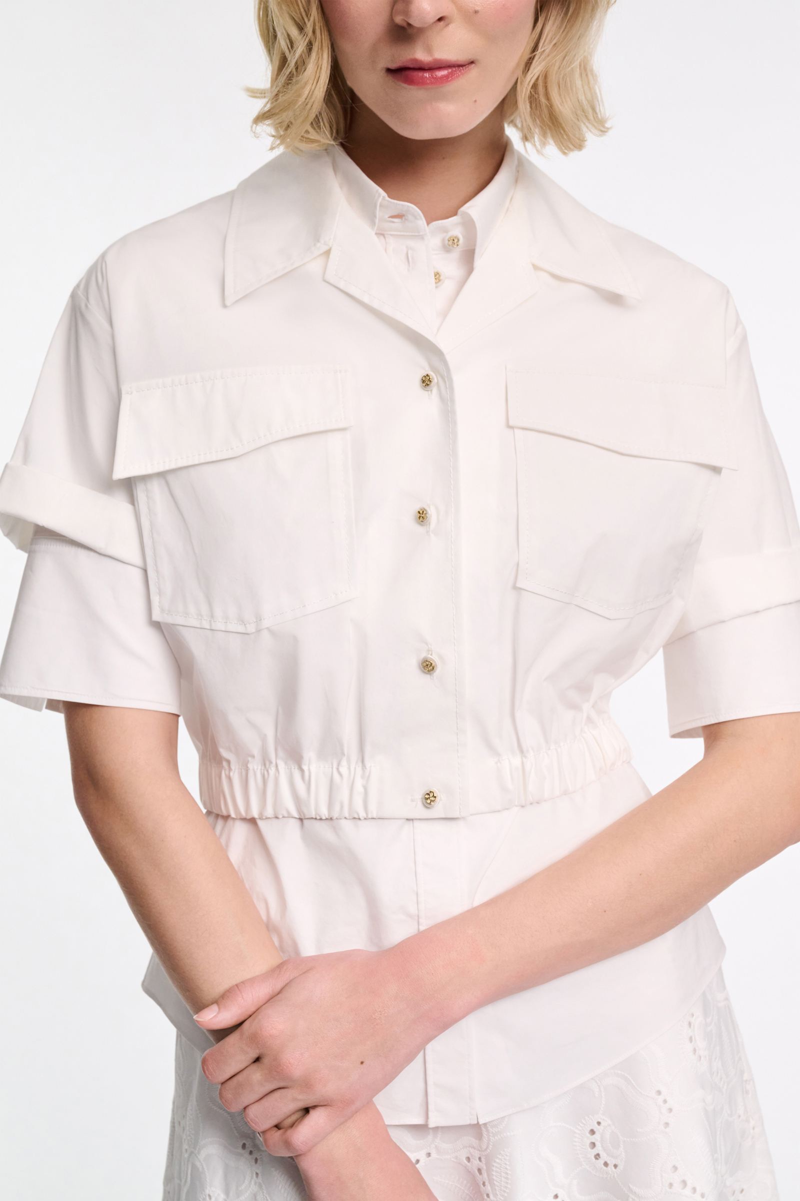 Dorothee Schumacher Verkürzte Kurzarmbluse aus Baumwoll-Popeline pure white