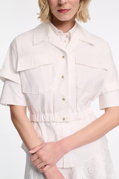 Dorothee Schumacher Verkürzte Kurzarmbluse aus Baumwoll-Popeline pure white