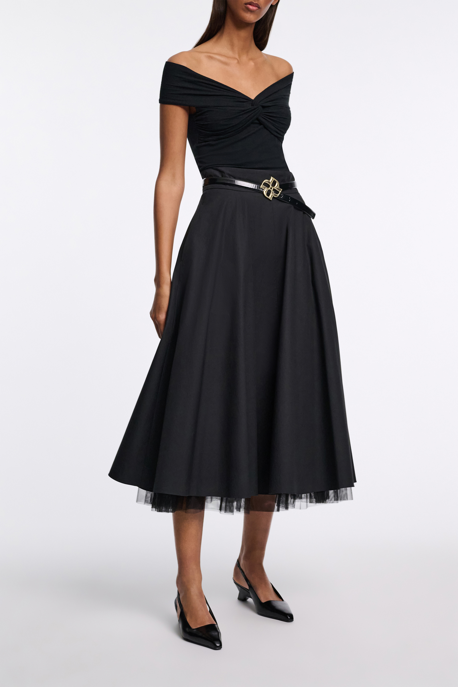 Dorothee Schumacher Rock aus leichter Baumwolle mit Tüll-Unterrock pure black