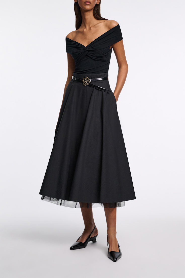 Dorothee Schumacher Rock aus leichter Baumwolle mit Tüll-Unterrock pure black