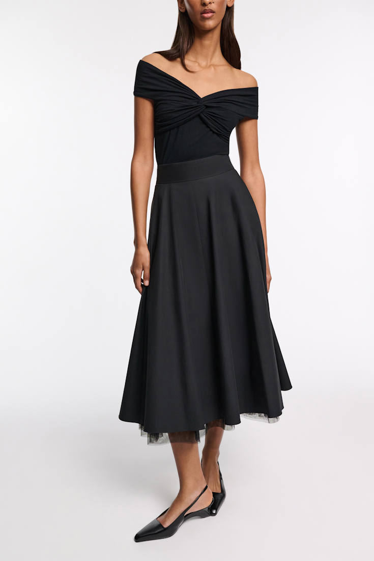 Dorothee Schumacher Rock aus leichter Baumwolle mit Tüll-Unterrock pure black