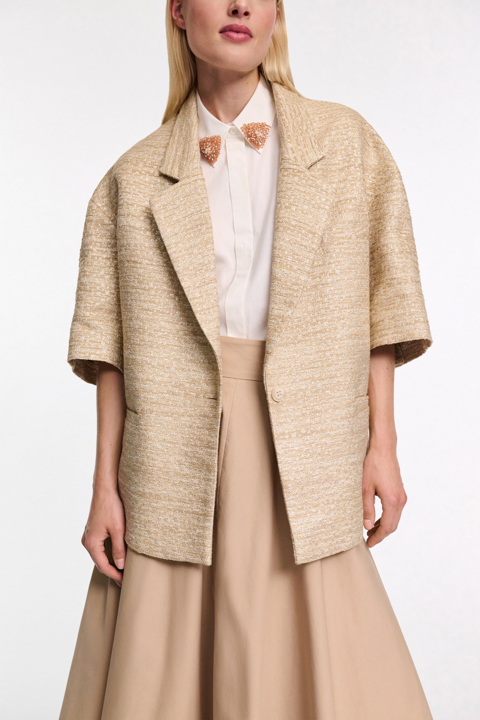 Dorothee Schumacher Stretch cotton poplin shirt with embroidered collar pure white beige pads