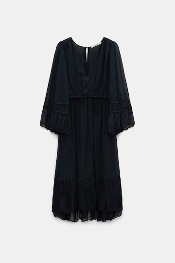 Dorothee Schumacher Long sleeve dress in silk-georgette dark navy