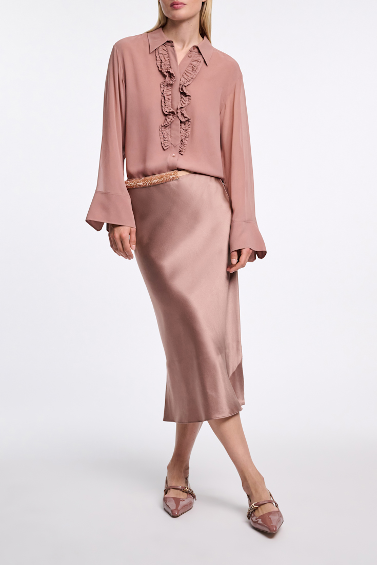 Dorothee Schumacher Hemd mit Ruffle-Detail aus Seiden-Georgette burnt tan