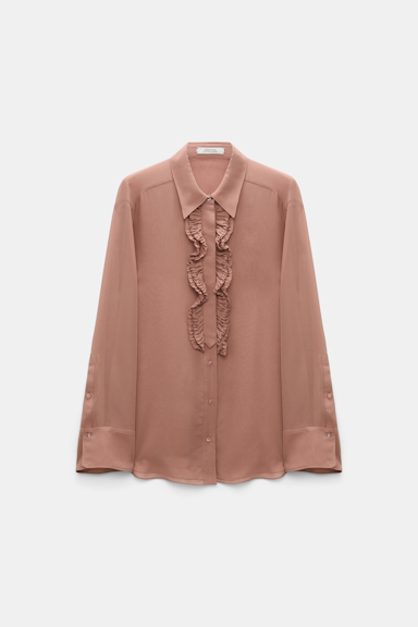 Dorothee Schumacher Hemd mit Ruffle-Detail aus Seiden-Georgette burnt tan