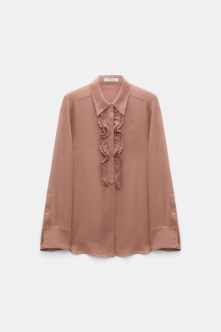 Dorothee Schumacher Hemd mit Ruffle-Detail aus Seiden-Georgette burnt tan