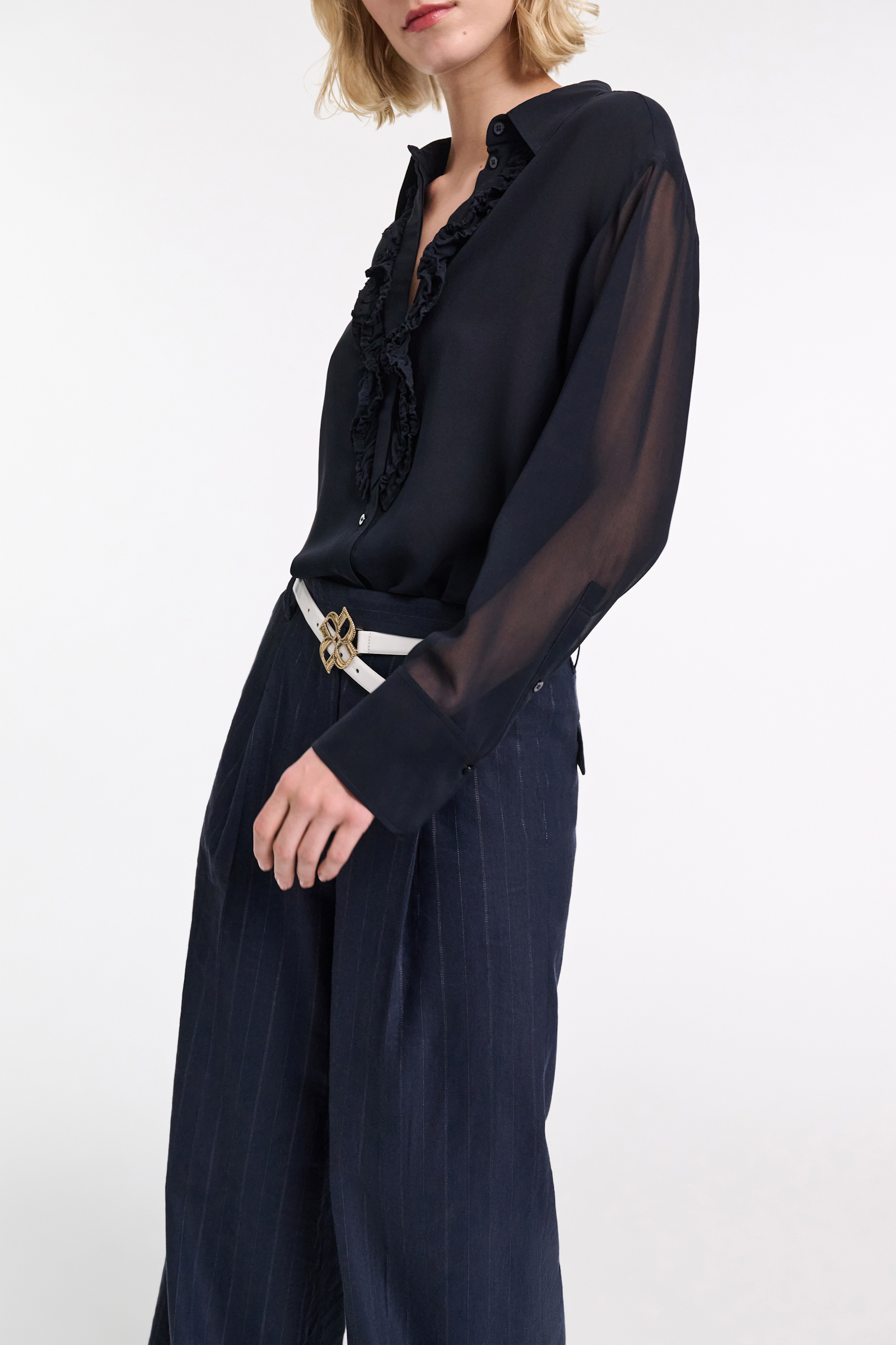 Dorothee Schumacher Hemd mit Ruffle-Detail aus Seiden-Georgette dark navy