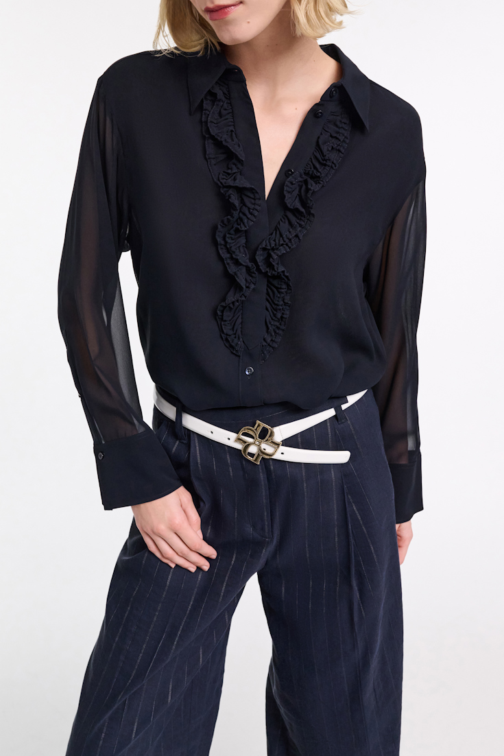 Dorothee Schumacher Hemd mit Ruffle-Detail aus Seiden-Georgette dark navy