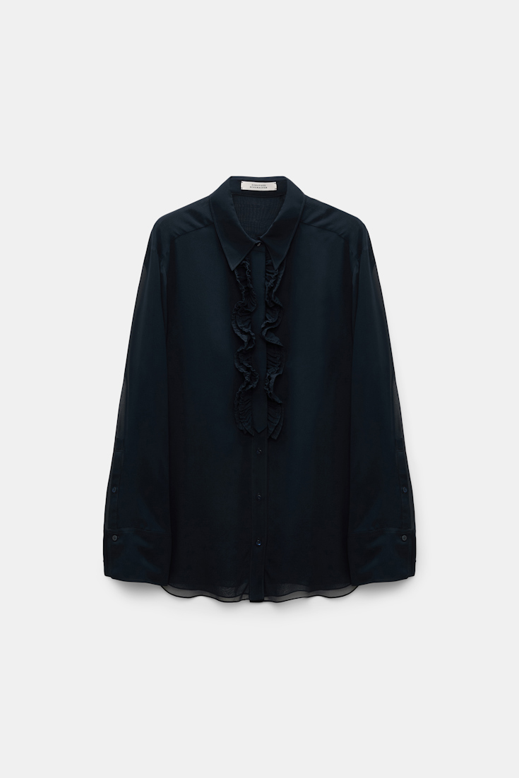Dorothee Schumacher Hemd mit Ruffle-Detail aus Seiden-Georgette dark navy
