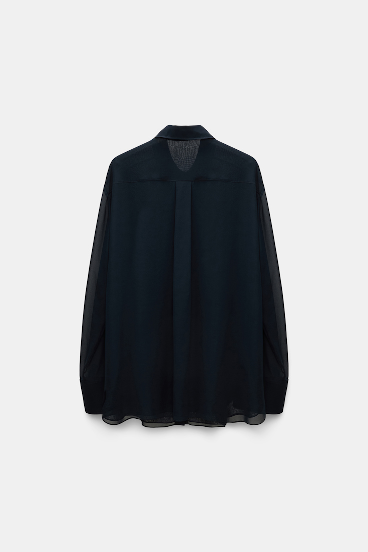 Dorothee Schumacher Hemd mit Ruffle-Detail aus Seiden-Georgette dark navy