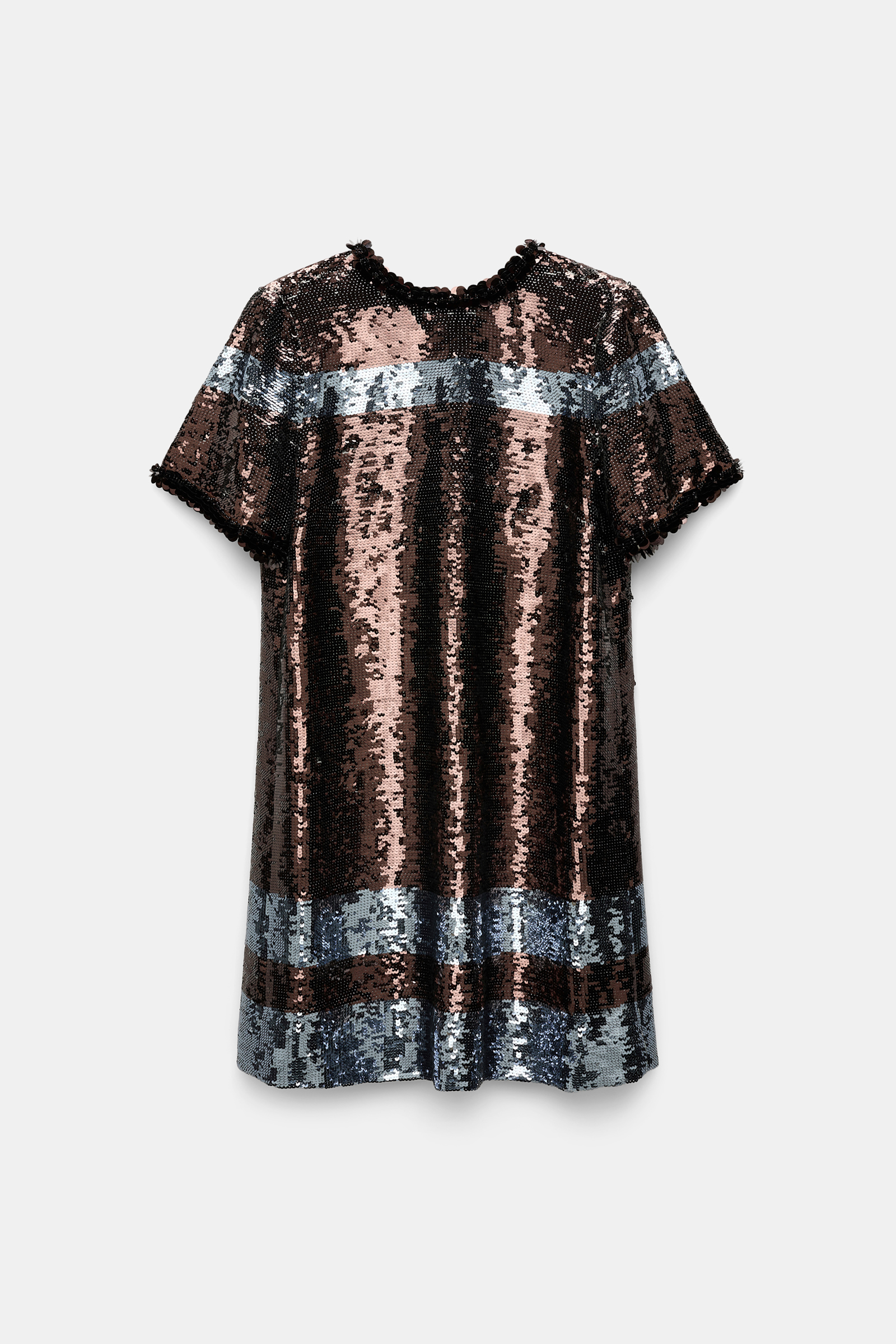 Dorothee Schumacher Gestreiftes, kurzes Shiftkleid aus Pailletten dark brown blue