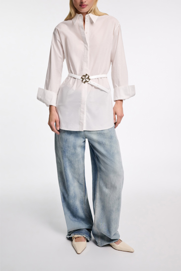 Dorothee Schumacher Boxcalf belt with D-rose buckle pure white