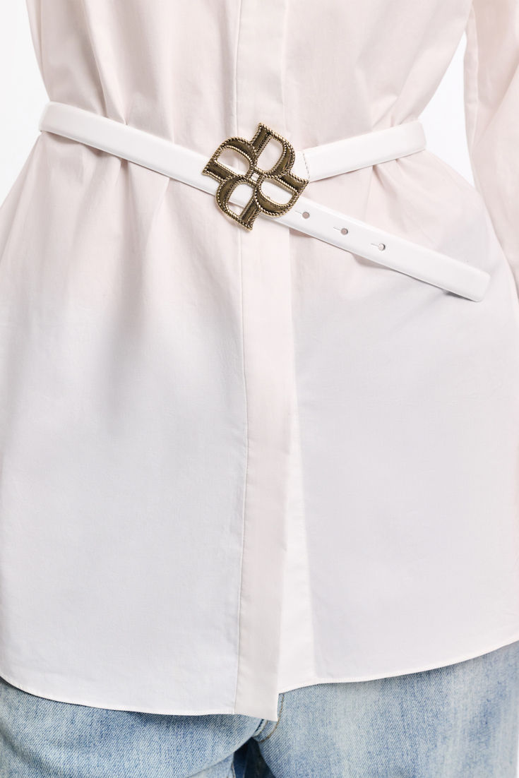 Dorothee Schumacher Boxcalf belt with D-rose buckle pure white