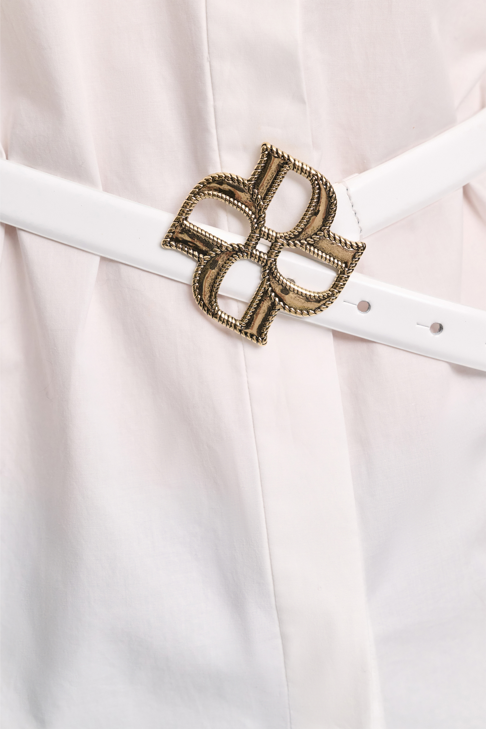 Dorothee Schumacher Boxcalf belt with D-rose buckle pure white
