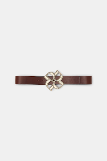 Dorothee Schumacher Schmaler Cuoio-Ledergürtel mit D-Rose Schließe dark chocolate