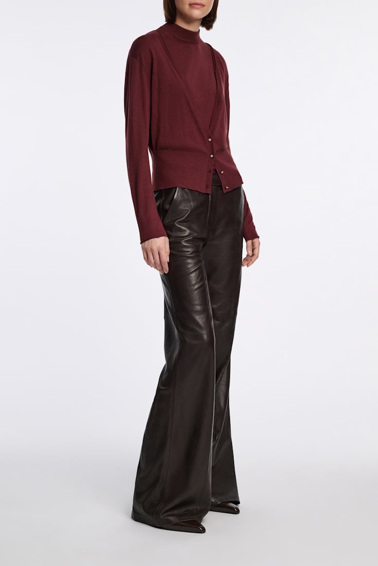 Dorothee Schumacher Virgin Merino-silk V-neck cardigan deep redbrown