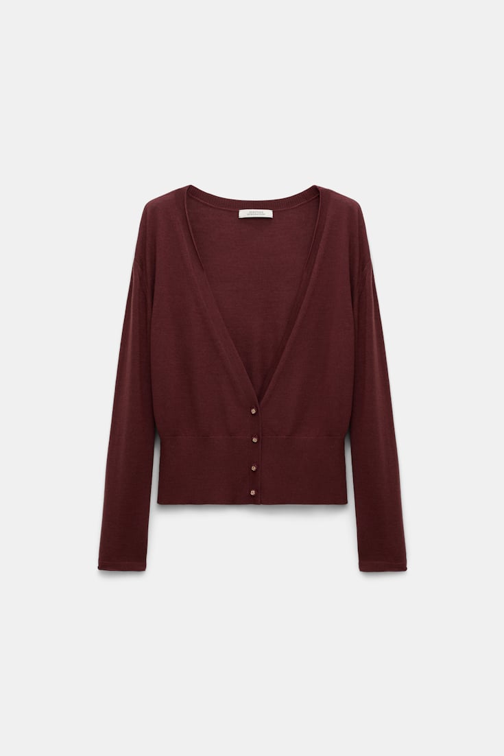 Dorothee Schumacher Virgin Merino-silk V-neck cardigan deep redbrown