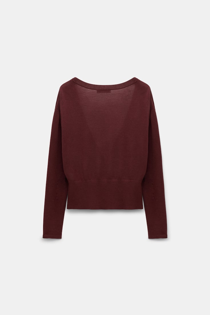 Dorothee Schumacher Virgin Merino-silk V-neck cardigan deep redbrown