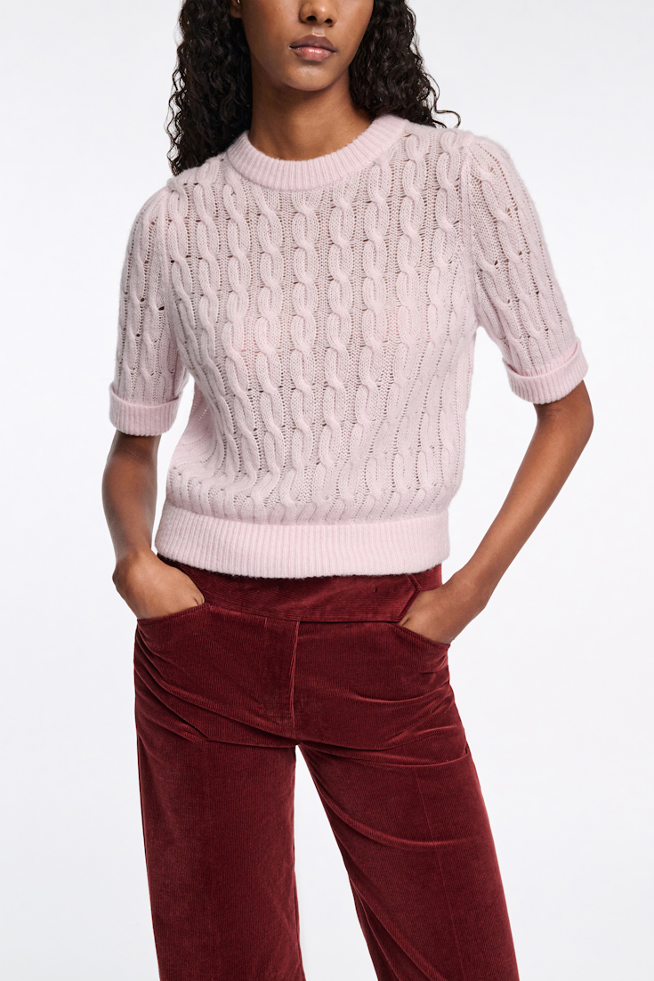 Dorothee Schumacher Rundhalspullover mit Zopfmuster und halbem Arm light rose