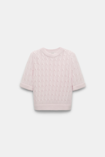 Dorothee Schumacher Cable knit short sleeve pullover light rose